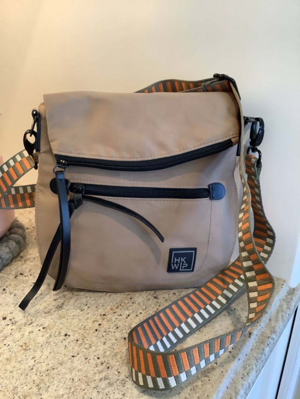 IHKWIP Tan Foldover Saddle Bag with Striped Adjustable Strap